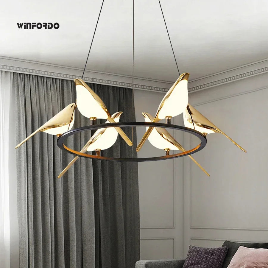 led kroonluchter vogel kunst loft originaliteit decoratie