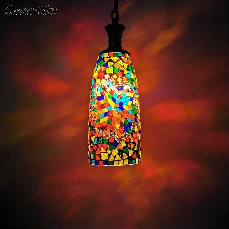 vintage bohemien kroonluchter van getint glas voor binnenhuisdecoratie