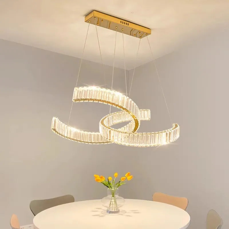 Postmoderne hanglamp van roestvrij staal en kristal