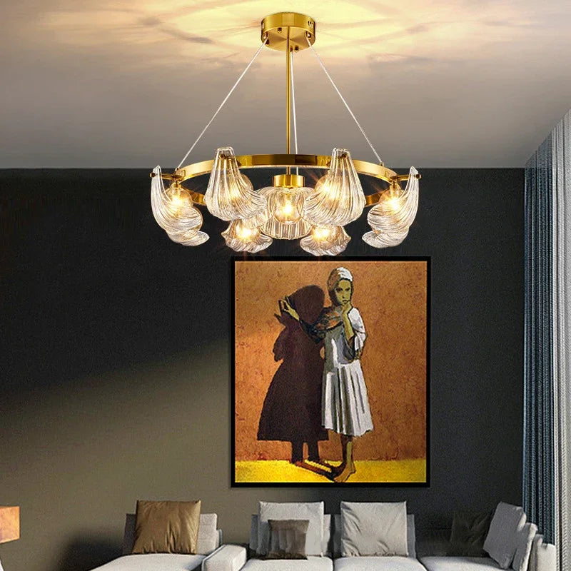 luxe schelpglaaskroonluchter met creatieve led-lampen
