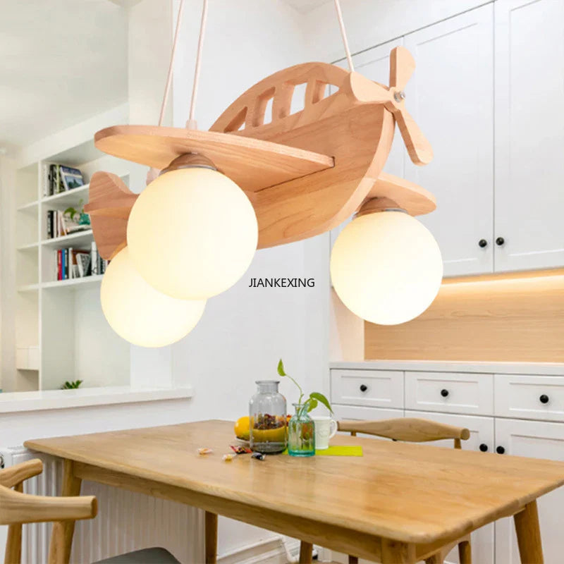 houten vliegtuig led kroonluchter voor moderne kinderkamer