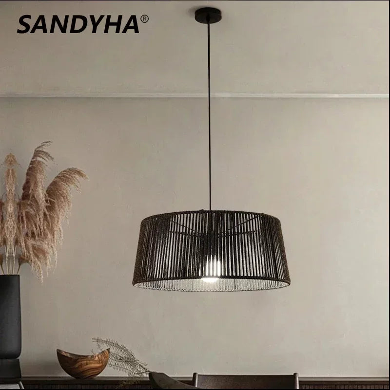 noordse sandyha kroonluchter met gevlochten touw en led-verlichting voor thuis