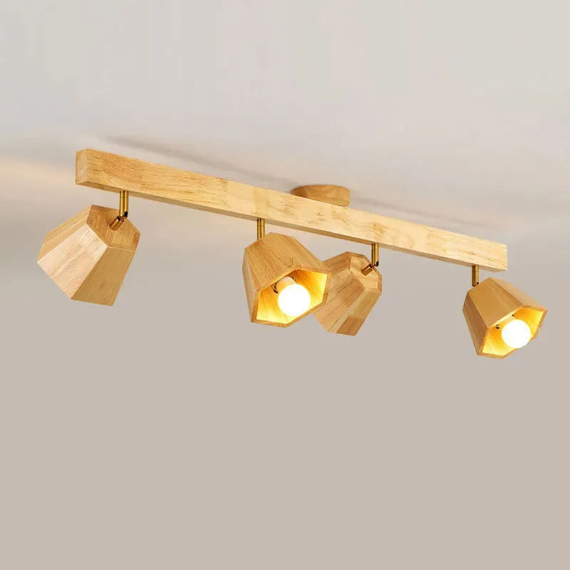 LED plafondlamp met houten design en wandlamp