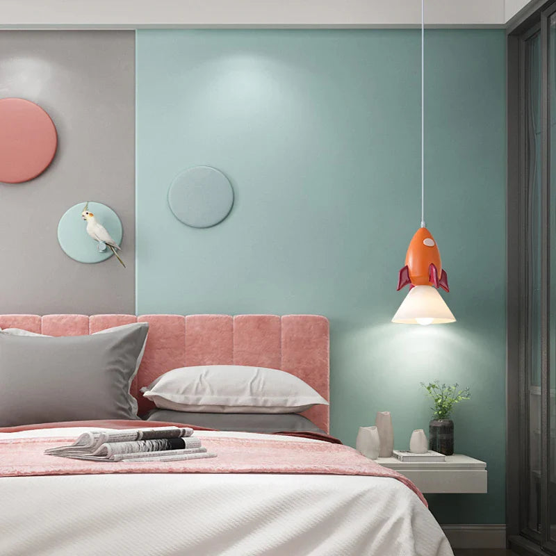 schattige raket hanglamp voor decoratieve kinderkamerverlichting