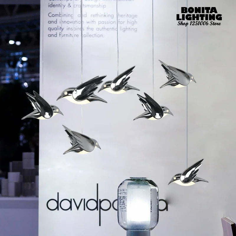 led acryl design kroonluchter met oogbescherming en kleine vogel