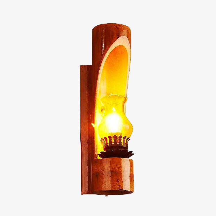 Antieke rustieke bamboe houten wandlamp