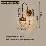 Applique Murale Cristal Lumineux Design Élégant Balayage Noir Doré / Diamètre 14 5 X H 53 Cm