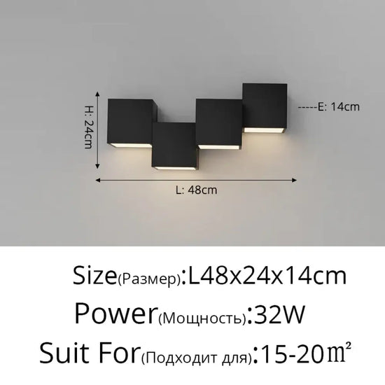 Applique Murale Design Minimaliste Élégant Lumineux Moderne C Noir 4 Têtes / Luminosité