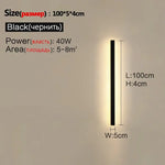 Applique Murale Extérieure Led Design Robuste Lumineux. Noir L100Cm / Blanc Froid (6000K) Chambre