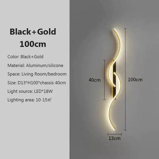 Applique Murale Led Design Contemporain Lumineux. Noir-Or100Cm / Blanc Tricolore Chambre