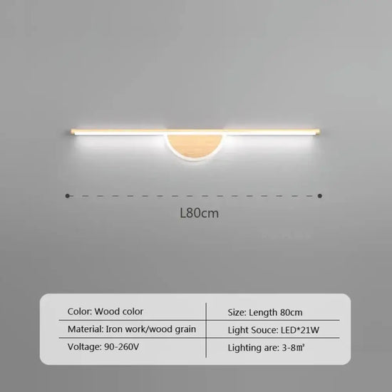 Applique Murale Led Design Élégant Minimaliste. Lwl128 80Cm Bois / Blanc Froid Chambre