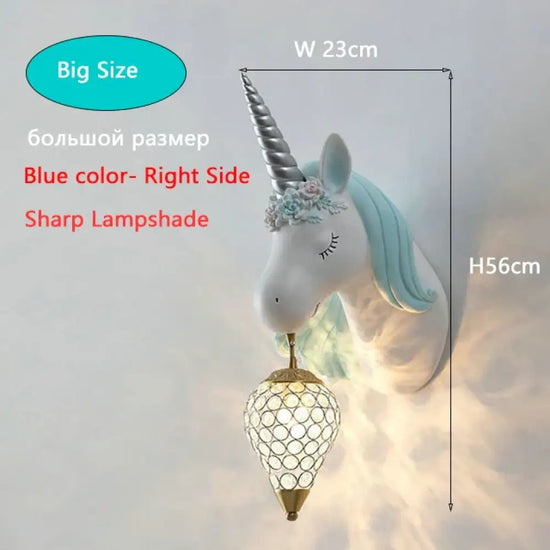 Applique Murale Licorne Enchantée Enfants Chambre Bleu Grande Taille / 3 Température De Couleur