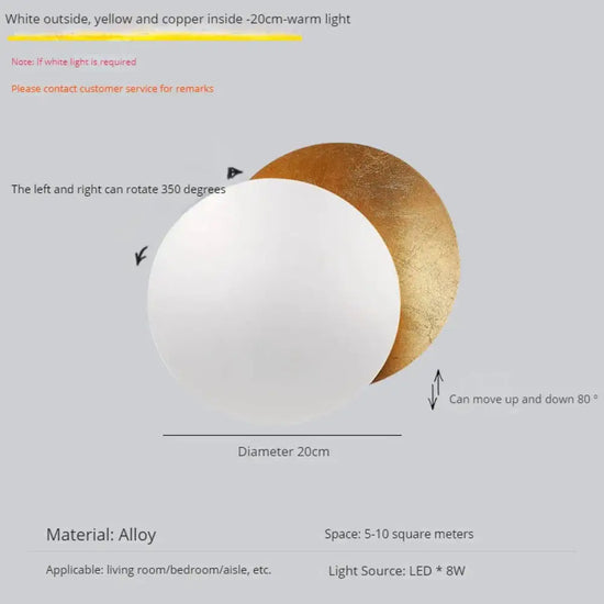 Applique Murale Nordique Lune Design Élégant Minimaliste Laiton Blanc -20Cm / Blanc Chaud