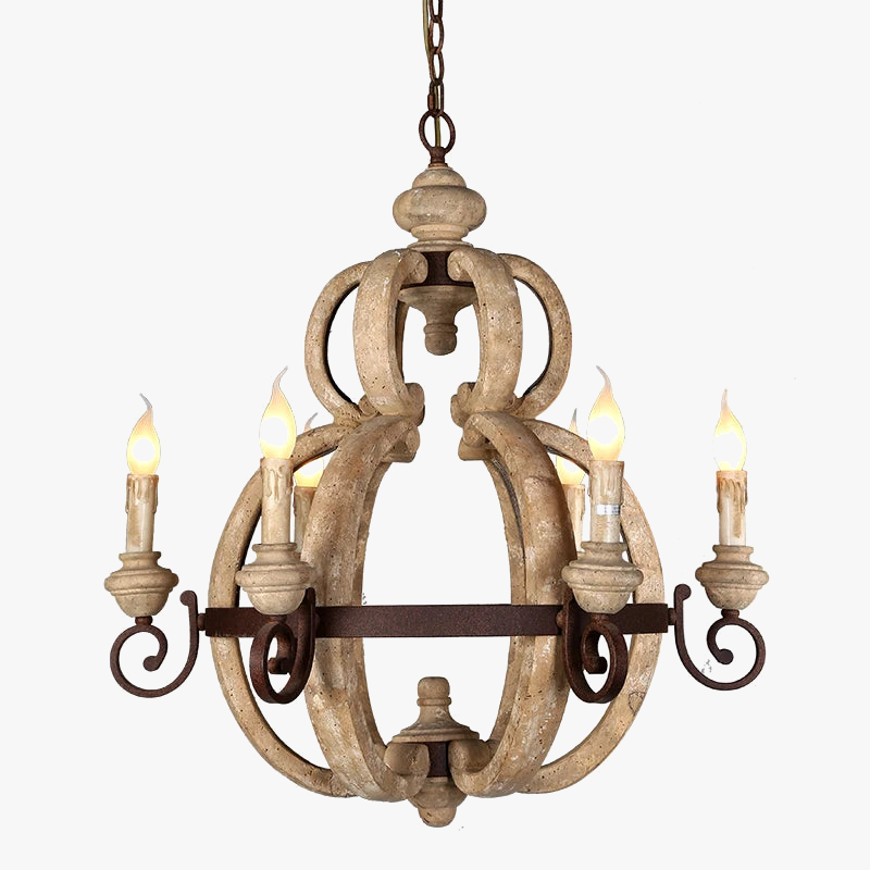 Rustieke vintage handgemaakte houten hanglamp