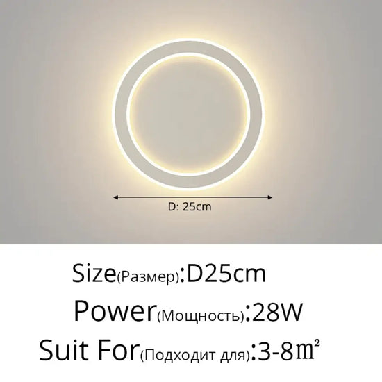 Led Applique Murale Élégante Design Scandinave Minimaliste Style E D25Cm 28W / Blanc Chaud
