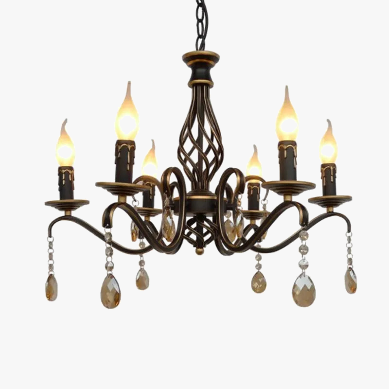 Vintage kristallen kroonluchter van smeedijzer voor retro verlichting