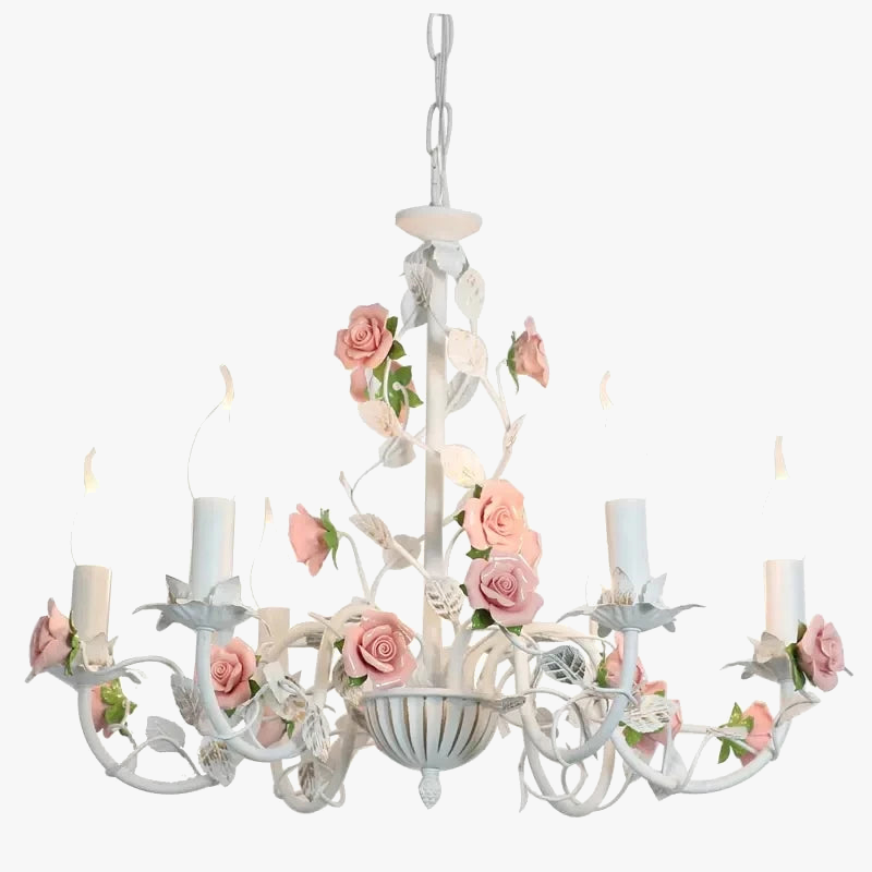 smeedijzeren kroonluchter met romantische rozen en pastorale bloemen decoratie