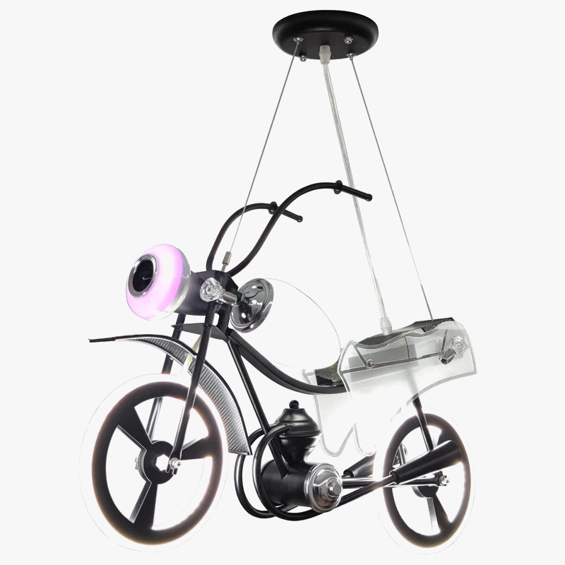 creatieve noordse led-kroonluchter voor kinderkamer in acryl met motorfiets