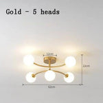 Lustre Led Design Métal Verre Innovant Doré / 5 Lampes Luminaire Chambre