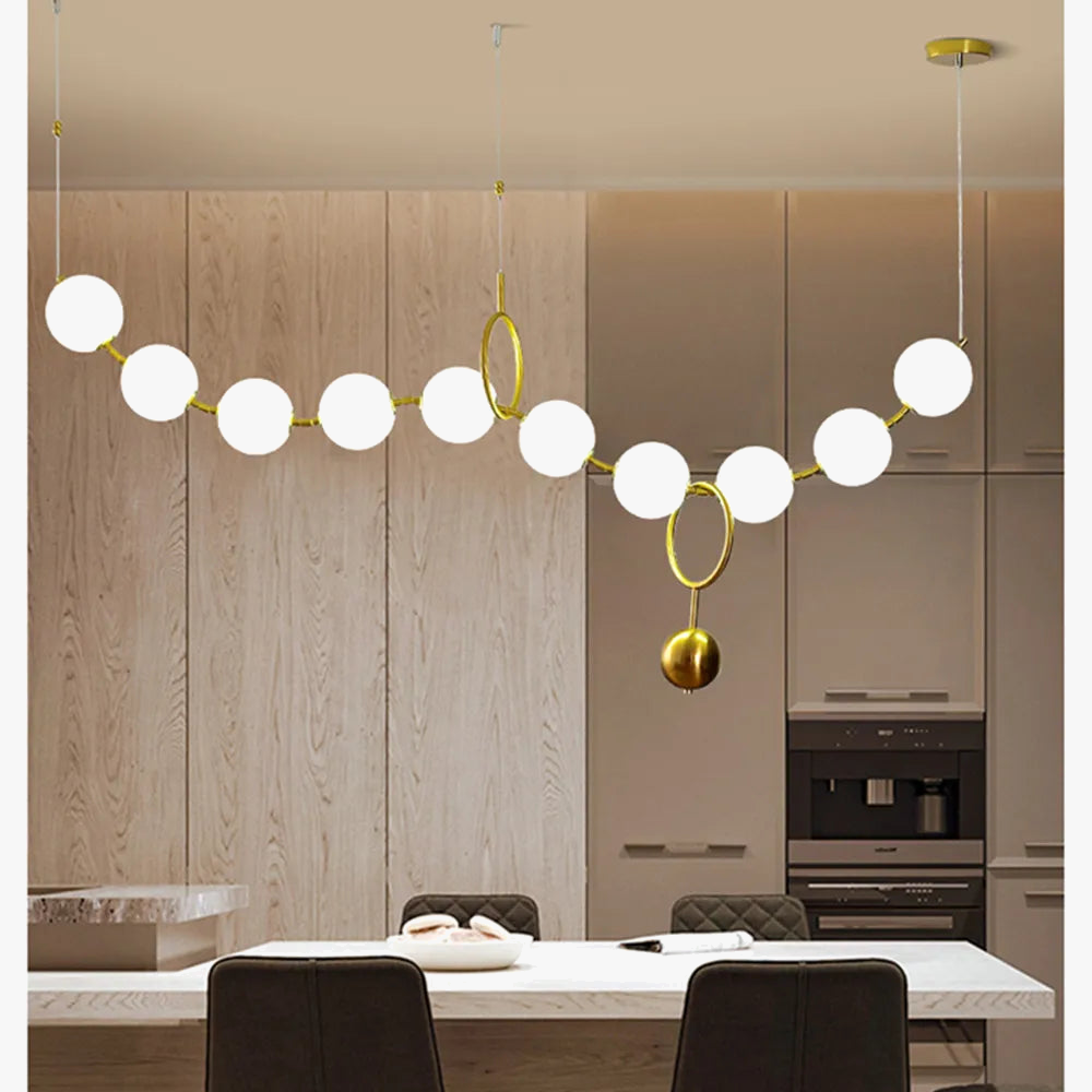 elegante en moderne LED-kroonluchter met glazen bolletjes aan ketting