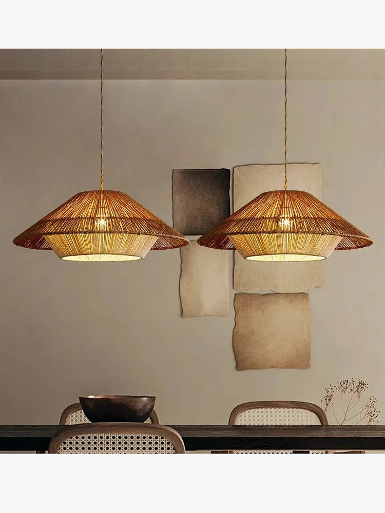 vintage led-designlamp van touw en gevlochten rotan voor binnenhuisdecoratie