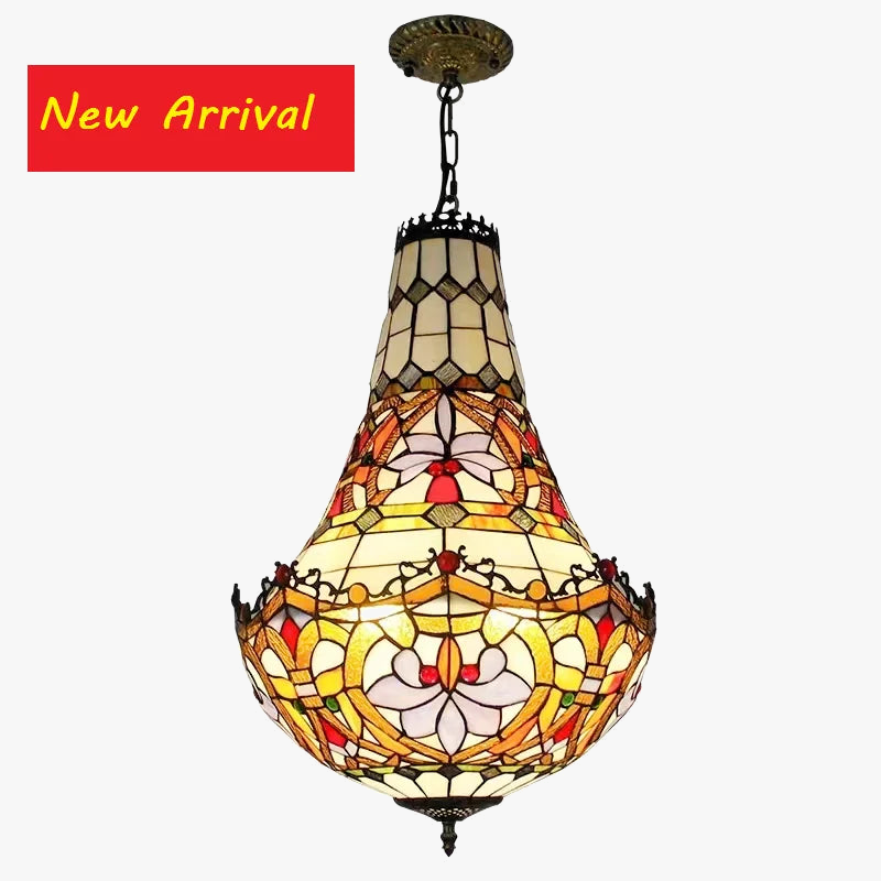 mediterrane vintage kroonluchter in tiffany glas-in-lood