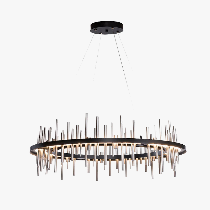 minimalistische kroonluchter van zwart roestvrij staal, modern design