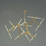 Lustre Nordique À Plusieurs Branches Doré - 20 Lampes Luminaire Doré
