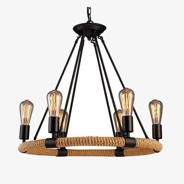 Rustieke hanglamp van touw en metaal