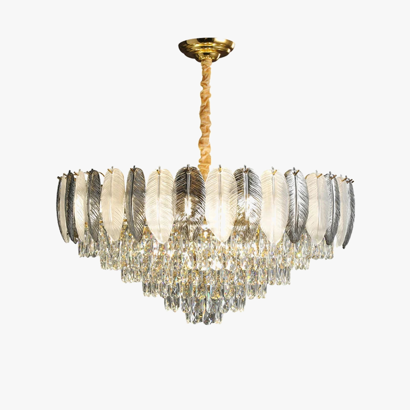 led-hanglamp art deco met witte en grijze veren