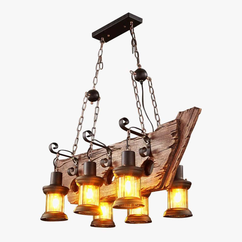 vintage loft houten kroonluchter met led-ophanging