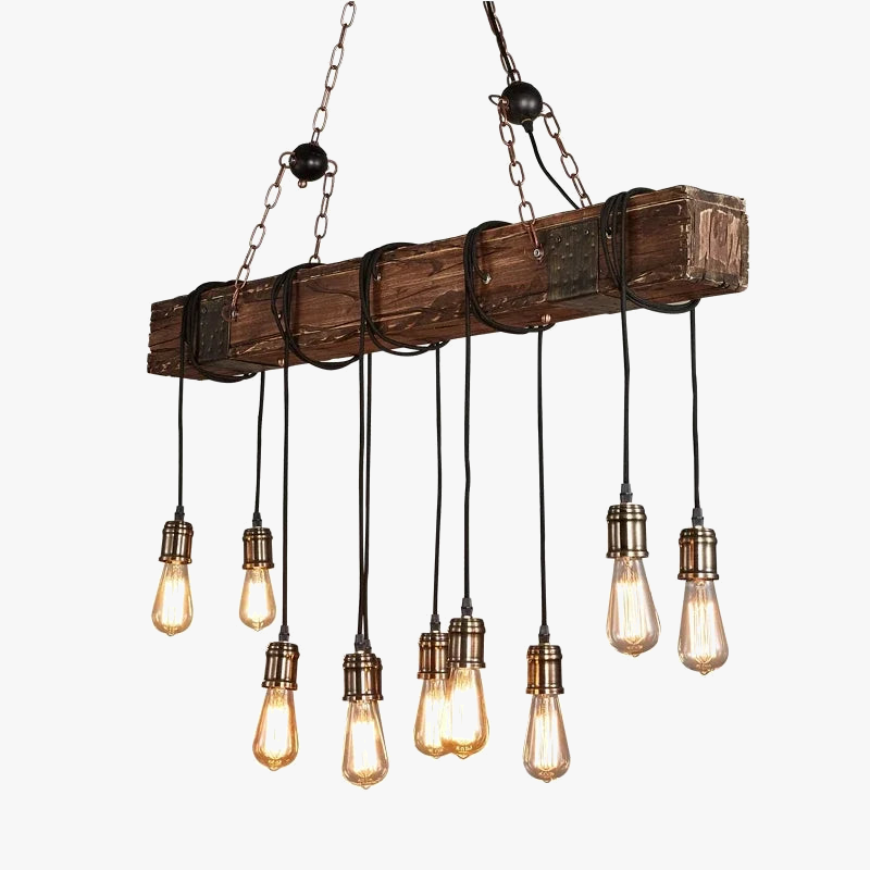 Industriële vintage houten LED hanglamp