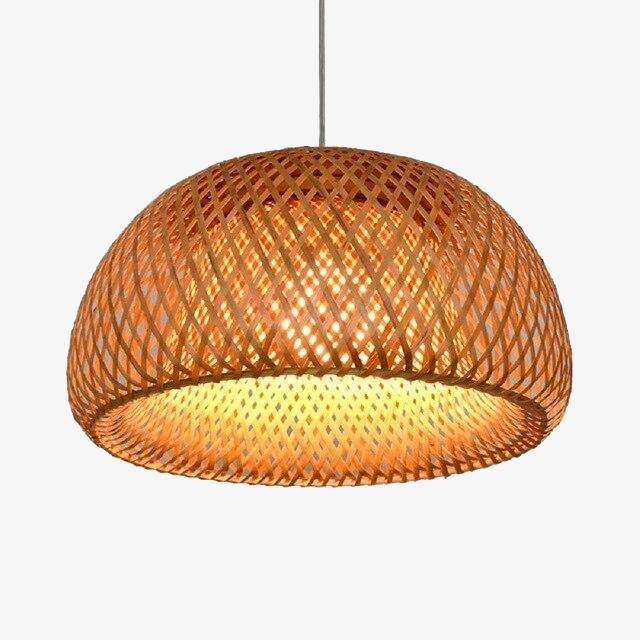 LED-hanglamp met afgeronde rotan lampenkap Decor