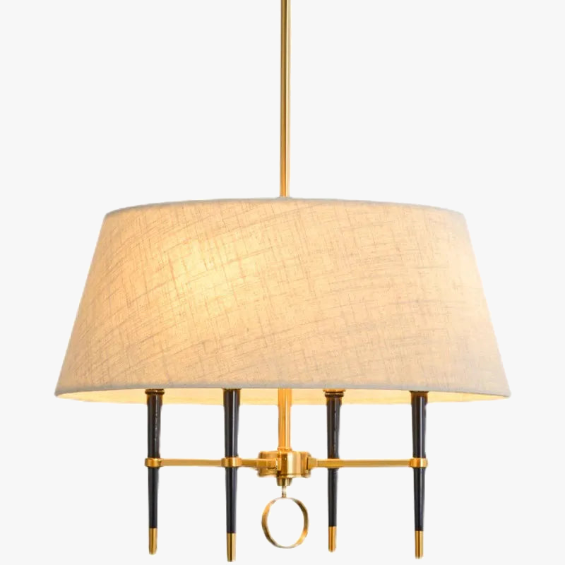 ronde stoffen hanglamp in Chinese stijl met koperkleurige kroonluchter