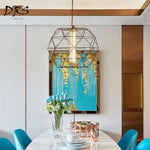 Suspension Design Cage Géométrique Fine Luminaire Doré