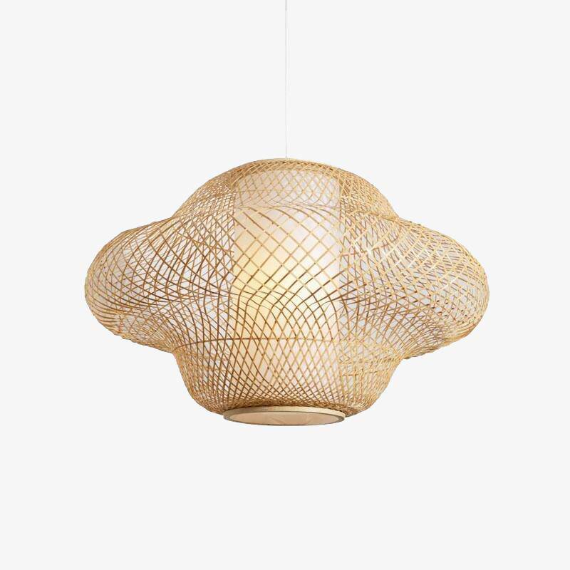 Rotan LED-hanglamp met lampenkap in afgeronde vormen