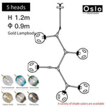Suspension Led Branche Abat-Jour Verre Doré / 5 Lampes Luminaire Chambre