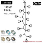 Suspension Led Branche Abat-Jour Verre Noir / 12 Lampes Luminaire Chambre