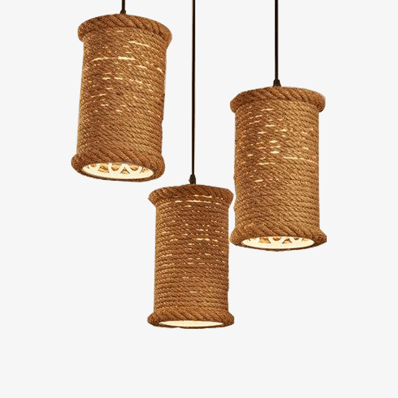 Retro LED-hanglamp met cilindrische rotan lampenkap