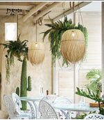 Suspension Ronde Bambou Tressé Japanese Luminaire Chambre