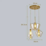 Suspension Verre Cognac Marron Formes Variées - 3 Lampes Luminaire Chambre