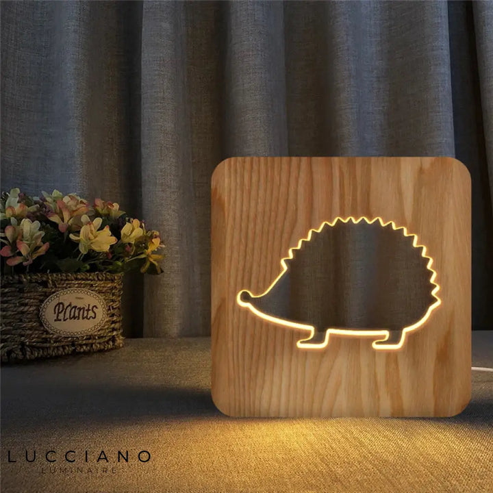 Veilleuse de chevet design en bois forme hérisson