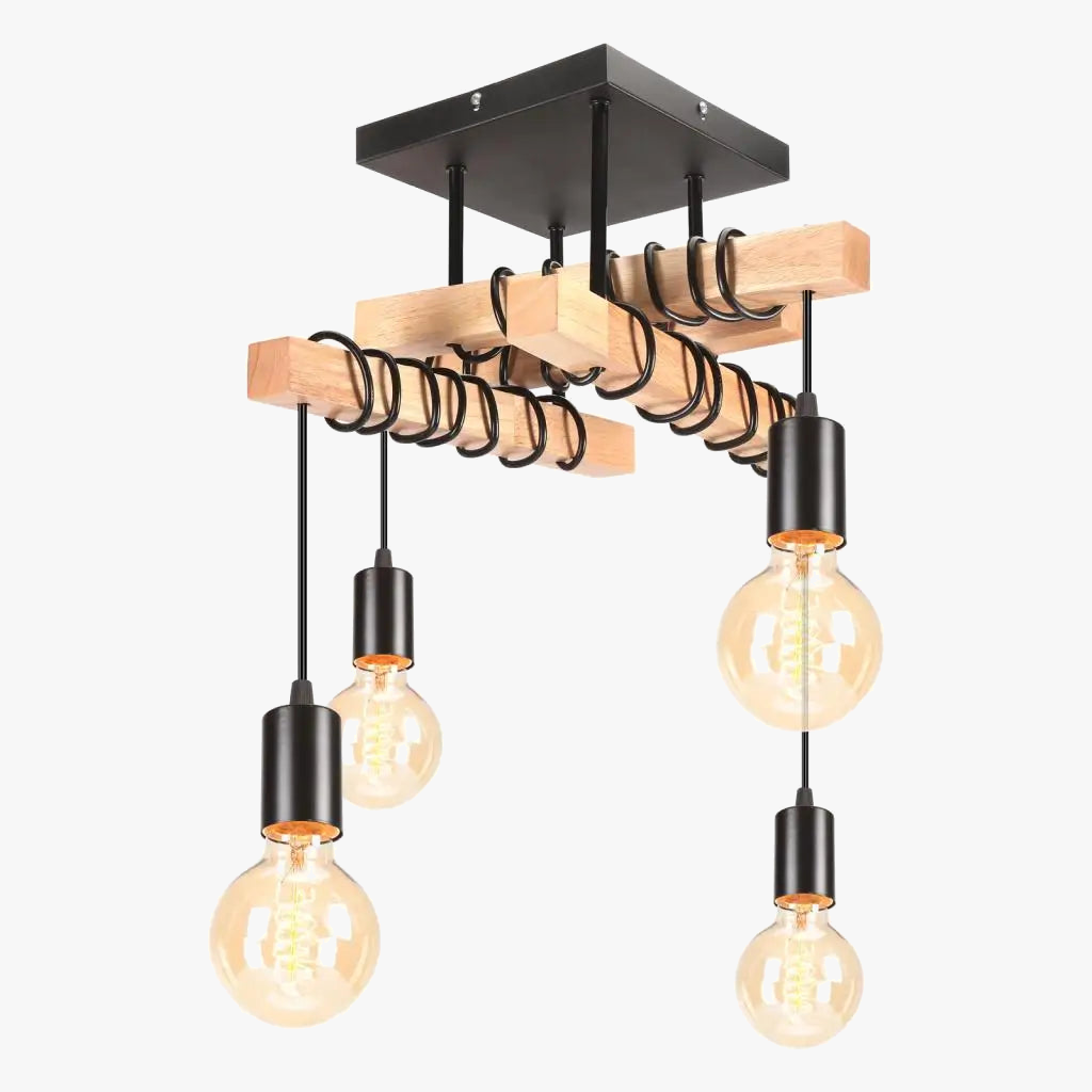 Elegant vintage industrieel houten hanglamp